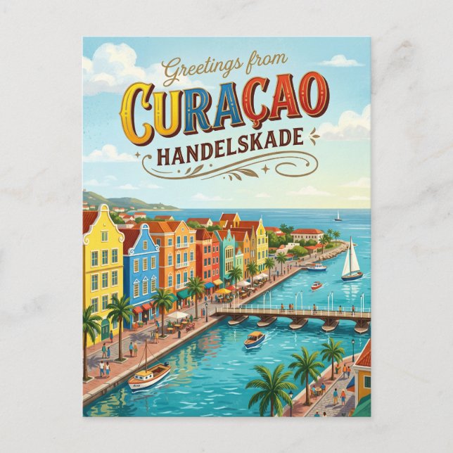 Carte Postale Handelskade, front de mer de Willemstad Curaçao (Devant)