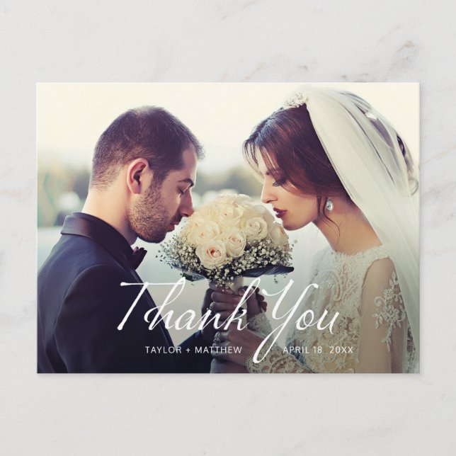 Carte Postale Handwriting Photo Wedding Thank You Postcard (Devant)