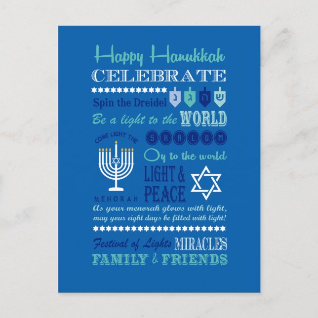 Carte Postale Hannukah typographie collage art (Devant)
