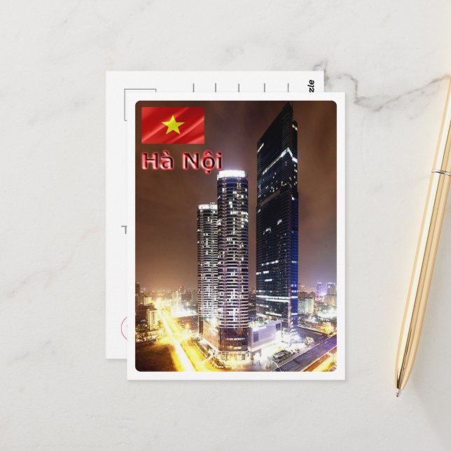 Carte Postale Hanoi - Tour Landmark de nuit - Vietnam - (Devant/Arrière en situation)