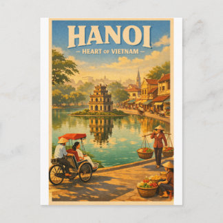 Carte Postale Hanoi, Vietnam, in a classic retro travel