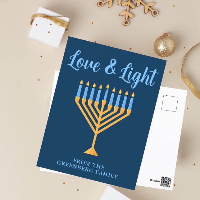 Carte Postale Hanoukka Love & Light Custom Gold Menorah (Créateur téléchargé)