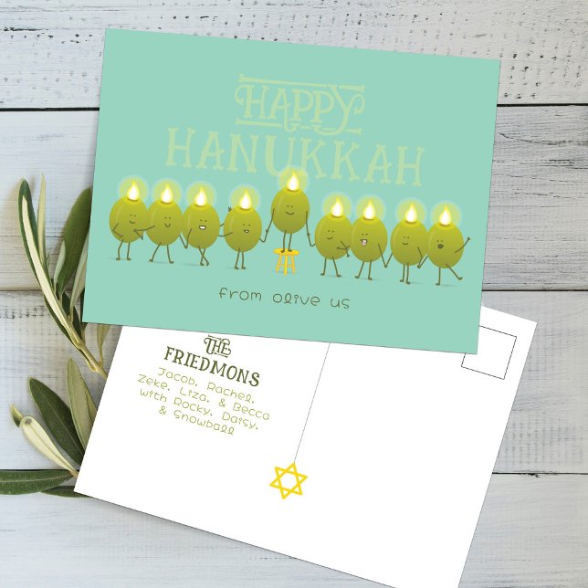 Carte Postale Hanoukka Menorah Olives, Turquoise Green Group (Créateur téléchargé)