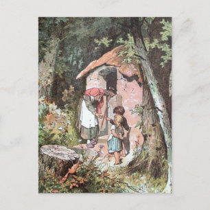 Carte Postale Hansel et Gretel et la sorcière à la porte