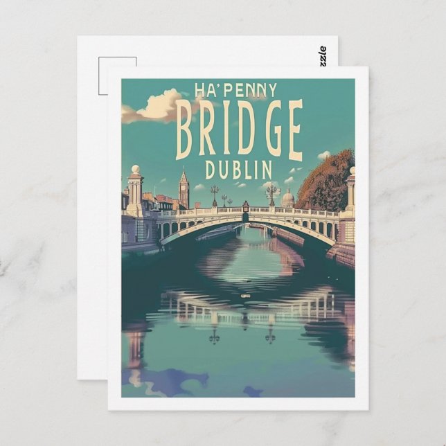 Carte Postale Ha'penny Bridge Dublin Vintage Travel Place (Devant / Derrière)