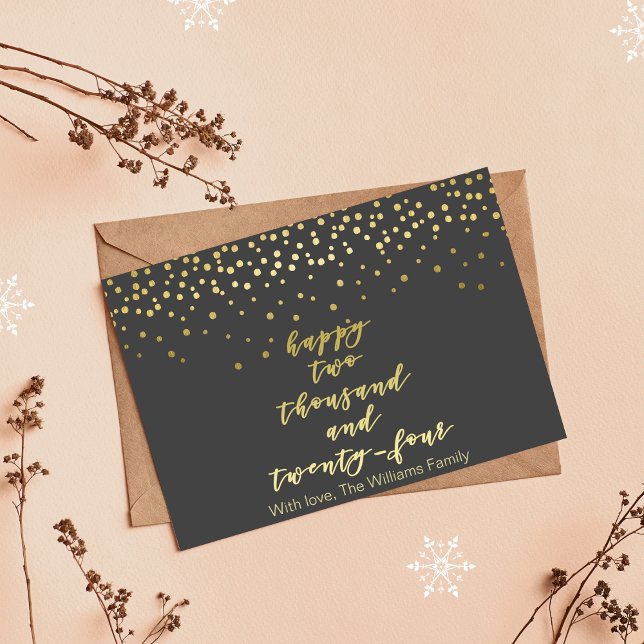 Carte Postale Happy 2024 - Gold Script & Confetti - Nouvel An (Créateur téléchargé)