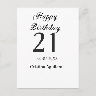 Carte Postale Happy 21st birthday bold letter simple name minima