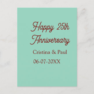 Carte Postale Happy 25th aniversary green mauve pastel boho retr