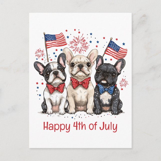 Carte Postale Happy 4 juillet Bulldogs français (Devant)