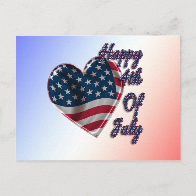 Carte Postale Happy 4 juillet USA Flag Heart (Devant)