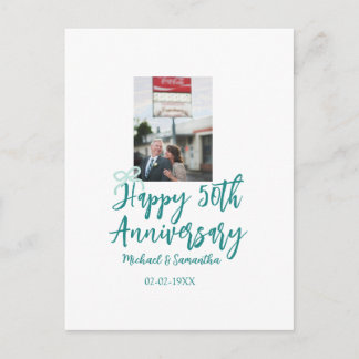 Carte Postale Happy 50th anniversary photo turquoise bow name da