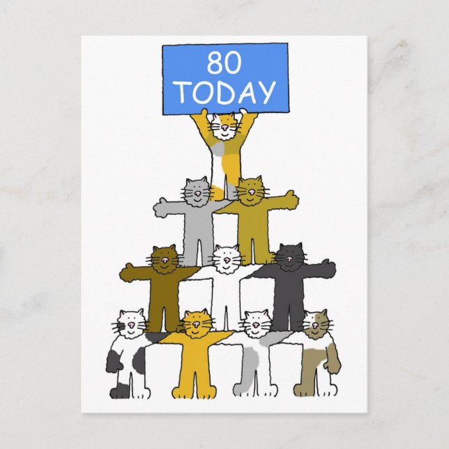 Carte Postale Happy 80th Birthday Cute Cartoon Cats (Devant)