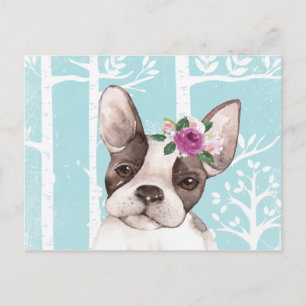 Carte Postale Happy Animal avec Fleurs en Carlin de Chien-Forêt