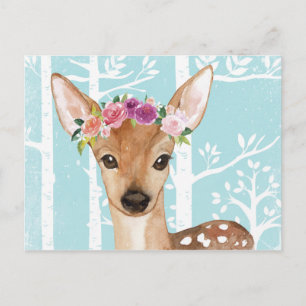 Carte Postale Happy Animal avec Fleurs en Forêt Bleue-Cerf