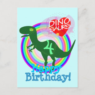 Carte Postale Happy Birthday 4 Years T-Rex Dino Postcard