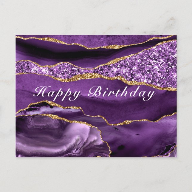Carte Postale Happy Birthday Card Agate Purple Violet Gold (Devant)