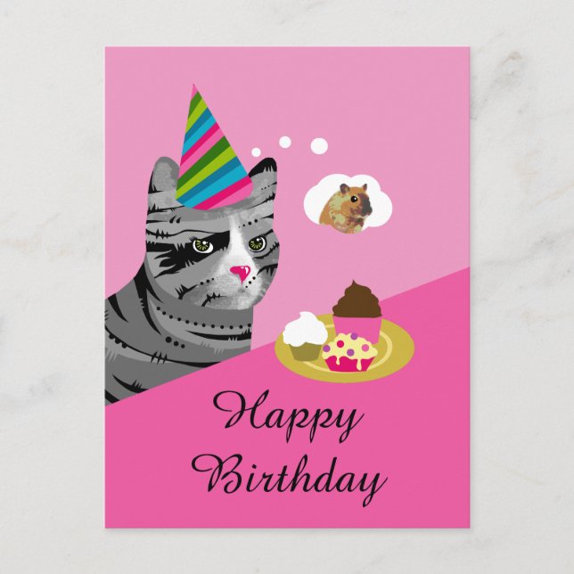 Carte Postale Happy Birthday Cat with Cupcakes (Devant)