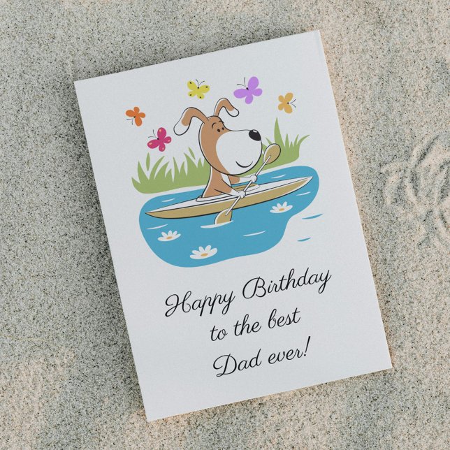 Carte Postale Happy Birthday Dad Dog Puppy Kayak Postcard (Créateur téléchargé)