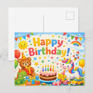 Carte Postale Happy Birthday Kids Colorful Postcard