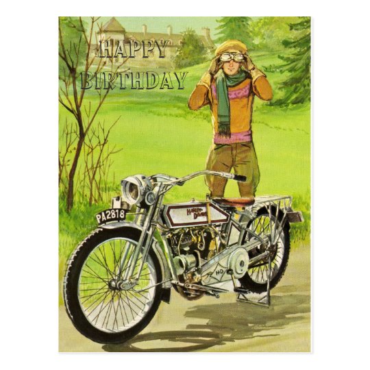 CARTE POSTALE HAPPY BIRTHDAY MOTORCYCLE