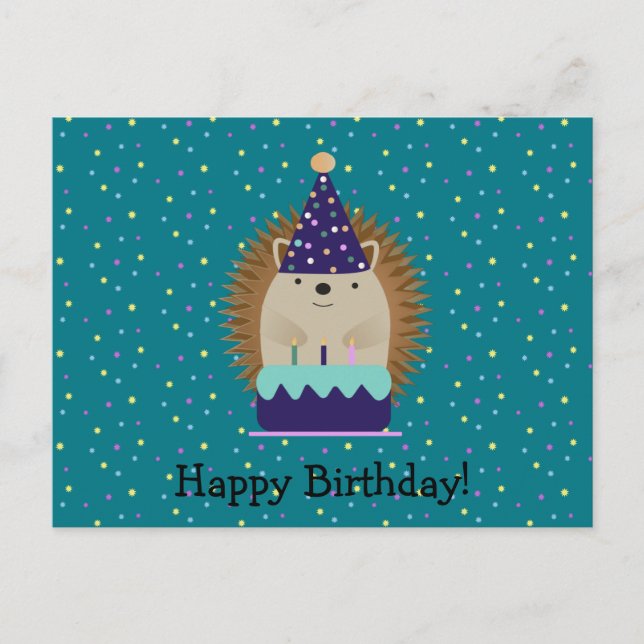 Carte postale Happy Birthday Party Hedgehog (Devant)