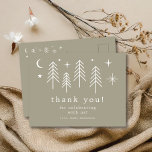 Carte Postale Happy Camper Merci<br><div class="desc">Voici notre magnifique baby shower "Happy Camper", parfait pour célébrer l'arrivée de votre petit. Ce design charmant présente un thème de camping fantaisiste, avec des illustrations d'arbres, de lune et d'étoiles. Que vous planifiez un baby shower sur le thème de l'extérieur ou que vous aimiez simplement l'esthétique du camping, notre...</div>