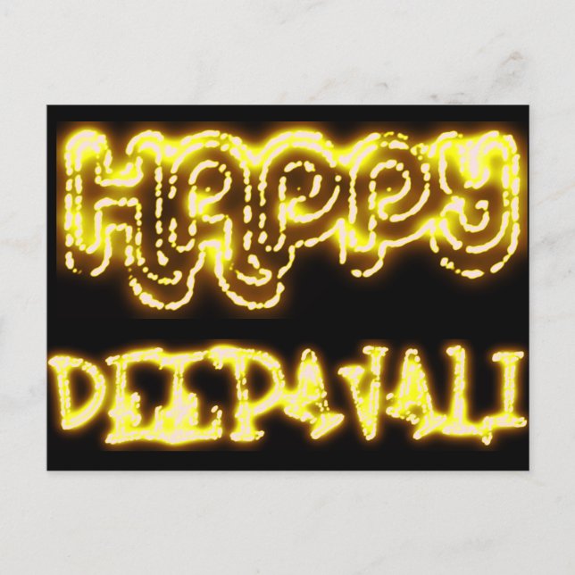 Carte Postale Happy Deepavali Neon Gold Diwali Lights Typographi (Devant)