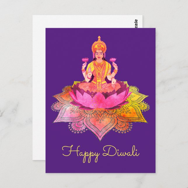 Carte Postale Happy Diwali - Deepalavi Lakshmi Goddess 4 (Devant / Derrière)
