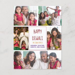 Carte Postale Happy Diwali Modern Photo Collage Red Holiday