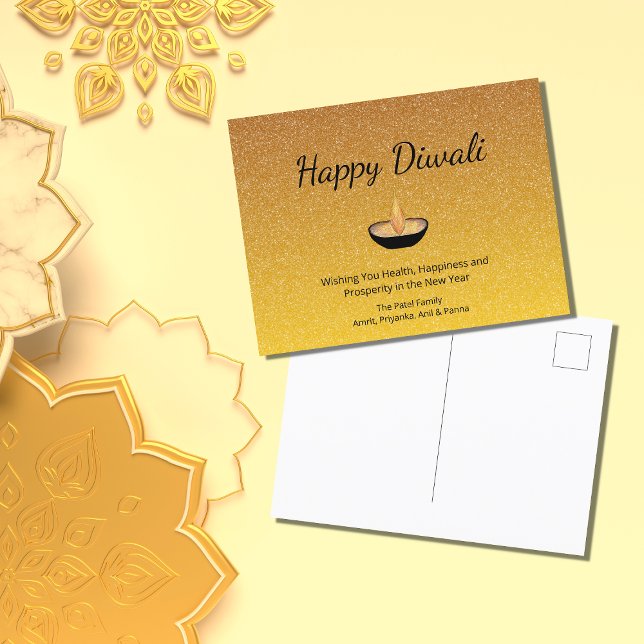Carte Postale Happy Diwali Parties scintillant Gold Diya lampe à (Créateur téléchargé)