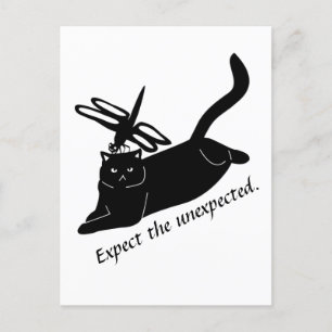 Carte Postale Happy Dragonfly, un chat en colère attend l'inatte