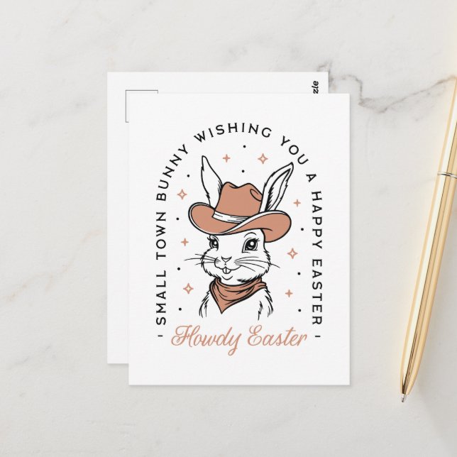 Carte Postale Happy Easter cowboy bunny western country wishes (Devant/Arrière en situation)