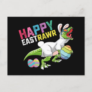Carte Postale Happy Easttrawr T Rex Dinosaur Easter Bunny Egg