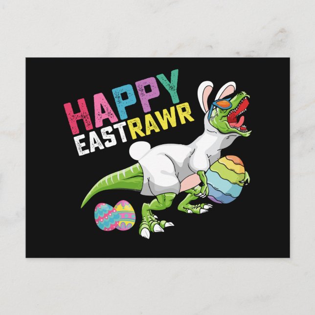 Carte Postale Happy Easttrawr T Rex Dinosaur Easter Bunny Egg (Devant)