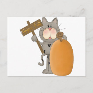 Carte Postale Happy Fall Chat avec citrouille