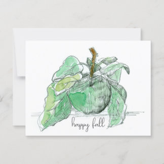 Carte Postale Happy Fall Green Fruit Feuille Aquarelle