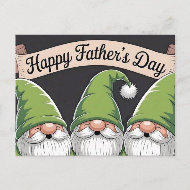 Carte Postale Happy Father's Day" Green Gnome Trio (Devant)
