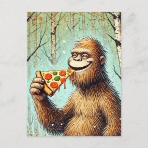 Carte Postale Happy Funny Sasquatch et la pizza