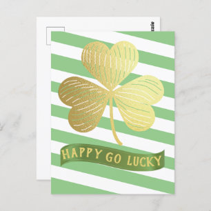 Carte Postale Happy Go Lucky Gold Shamrock St Patrick's Day