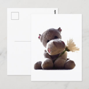 Carte Postale Happy Grey Hippo tenant Daisy, mignonne Love Photo