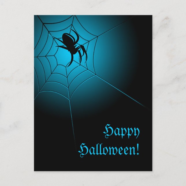 Carte Postale Happy Halloween Black Spider sur le Web (Devant)