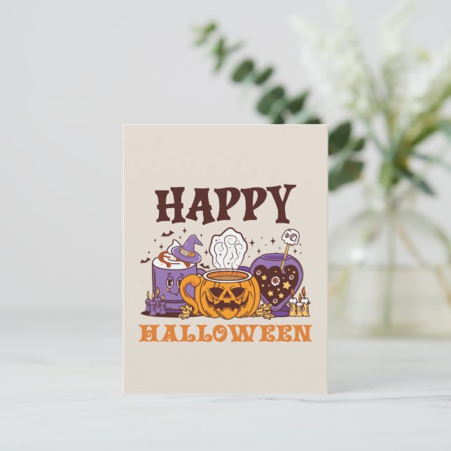 Carte Postale Happy Halloween café brasse (Debout devant)