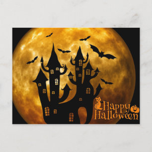 Carte postale Happy Halloween Castle et Pleine lun
