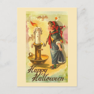 Carte Postale Happy Halloween chandelik et fille Vintage
