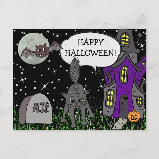 Carte Postale Happy Halloween Chat noir (Devant)