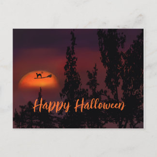 Carte Postale Happy Halloween Chat sur sorcière balai