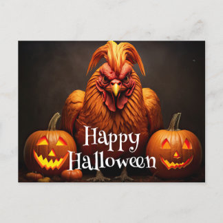 Carte Postale Happy Halloween Chicken Rooster Citrouille papier