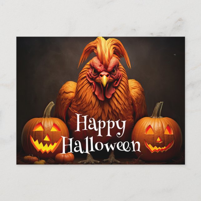 Carte Postale Happy Halloween Chicken Rooster Citrouille papier  (Devant)