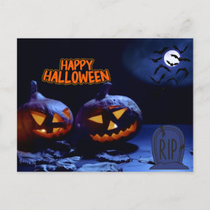 Carte Postale Happy Halloween Citrouilles effrayants, RIP, chauv