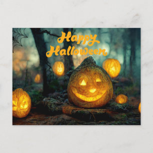 Carte Postale Happy Halloween Citrouilles et Spider Web